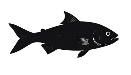 Simple Black Silhouette of Fish with Fins and Tail in Minimal Flat Design Isolated on Transparent Background