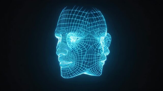 Futuristic Blue Wireframe Human Head with Multiple Faces abstract artificial intelligence - Powered by Adobe