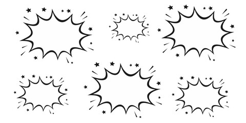 Dynamic comic-style explosion bubble with colorful background and white burst. speech bubble and text space on vibrant yellow backdrop, ideal for cartoon comic book design. radial explosion background