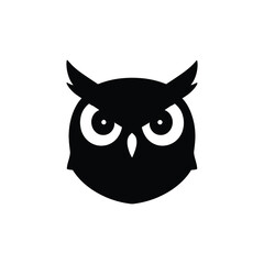 Owl Head Silhouette Vector – Front Face with Ear Tufts, Minimal Black Icon