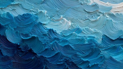 Abstract painted blue sea waves with visible brushstrokes and texture, reminiscent of ocean depths and energy; concept for artistic backgrounds, creative projects and tranquil imagery