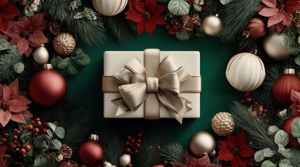 festive christmas sale announcement with ornamental seasonal decorations background