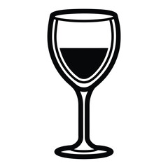 Black and white graphic of a wine glass with dark liquid beverage drink
