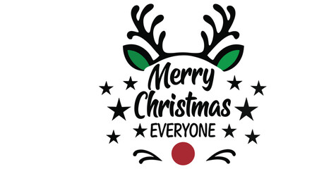 Merry Christmas Everyone SVG, Reindeer Antlers Christmas Clipart, Rudolph Red Nose PNG, Holiday Stars SVG, Cute Christmas Cut Files for Cricut and Silhouette
