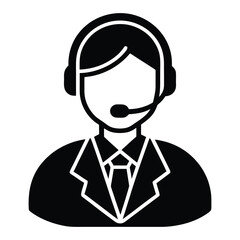 Black and white icon of a person wearing a headset and suit microphone 1