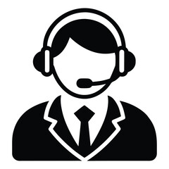 Black and white icon of a person wearing a headset and suit microphone 3