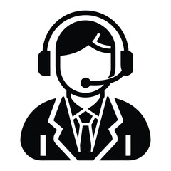 Black and white icon of a person wearing a headset and suit microphone 4