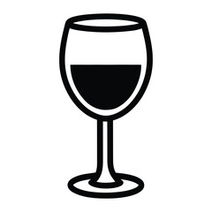 Black and white icon of a wine glass filled with dark liquid beverage drink