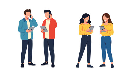 Obraz premium Young adults using their digital tablets for communication and work.