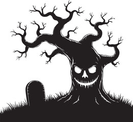 Halloween scary tree silhouette vector