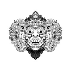 Hand drawn sketch of Baron traditional mask of Balinese Indonesia