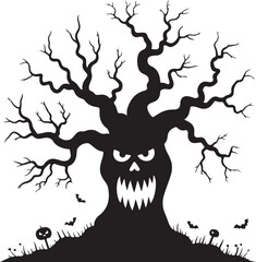 Halloween scary tree silhouette vector