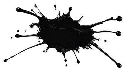 Abstract Black Paint Splash Silhouette with Irregular Drips and Splatter Isolated on Transparent Background