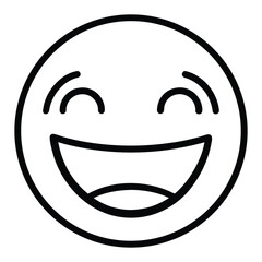 Black outline laughing face icon with closed eyes and open mouth emoji emoticon