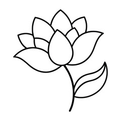 Black outline of a stylized lotus flower with leaves black and white simple