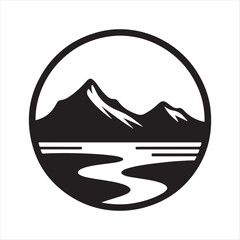 river and mountains vector silhouette outline logo design concept illustration