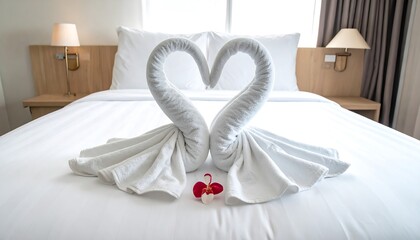 Romantic Hotel Room Decor with Towels.
