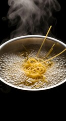 Stainless steel pot filled with boiling pasta, 
