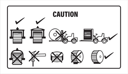 Industrial Safety Caution Sign Vector – Forklift, Storage, and Loading Safety Instructions Icons - Industrial Safety Signs