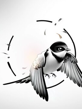 Animated minimalist emblem of a black swallow on a white background. Clean and elegant motion design, modern vector style, smooth lines, simple yet stylish animation, isolated design.