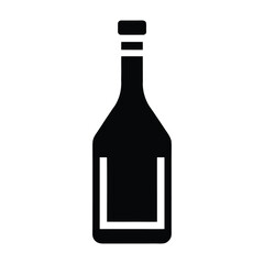 Black silhouette of a bottle with a cap and label lines white icon