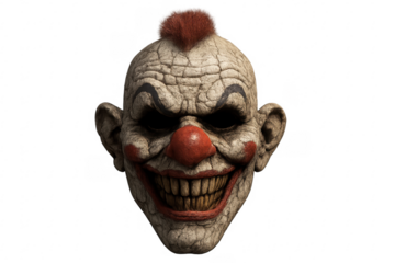 Scary clown face having evil smile on transparent background
