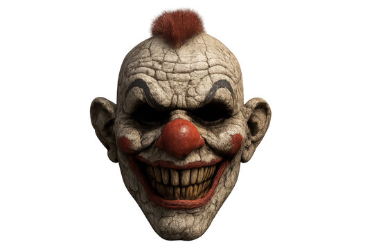 Scary clown face having evil smile on transparent background