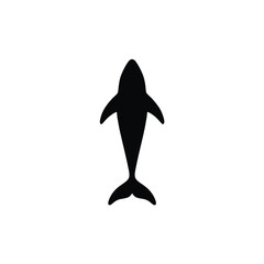 Vector silhouette of dolphin top view, minimal black marine animal design isolated