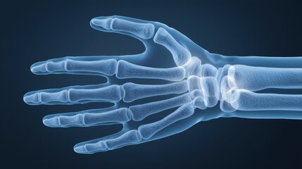 Fototapeta premium Detailed X-ray Image of Human Hand Bones with Anatomical Structure Highlighted Against Dark Background for Medical and Educational Use