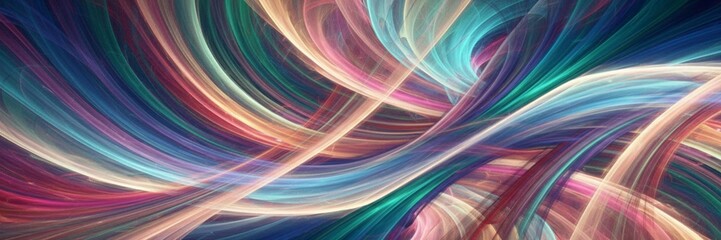 Dark fractal swirl of intertwined orange, purple, and pink glowing lines.