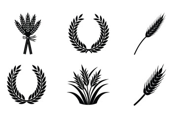 Wheat Ear, Rice Paddy, and Laurel Wreath Silhouette Icons