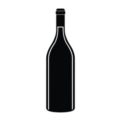 Black silhouette of a wine bottle with white outline on white background vector 1