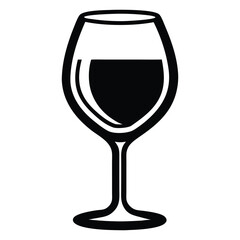 Black silhouette of a wine glass filled with dark liquid white