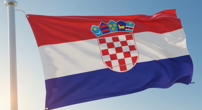 Flag of croatia waving in the wind against a clear blue sky on a sunny day. - Powered by Adobe