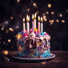 Birthday Cake with Colorful Candles