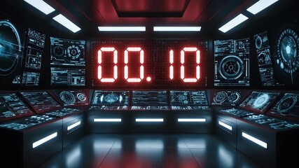 Futuristic Control Room with Large Digital Display and Complex Interfaces - Powered by Adobe