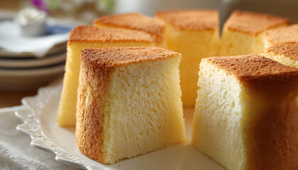 Close-up of Cream Cheese Chiffon Sponge Cake