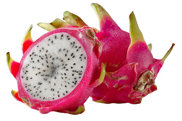 red dragon fruit isolated on transparent background, ripe and delicious exotic tropical fruit