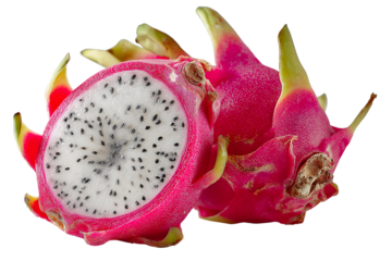 red dragon fruit isolated on transparent background, ripe and delicious exotic tropical fruit