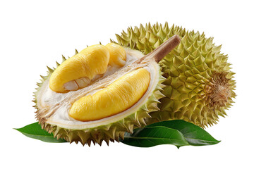 fresh ripe durian, isolated on white background, exotic tropical fruit