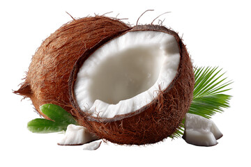 half and a coconut isolated on transparent background