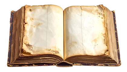 Antique Open Hardcover Book with Empty Aged Paper Sheets and Rough Torn Edges for Vintage Design