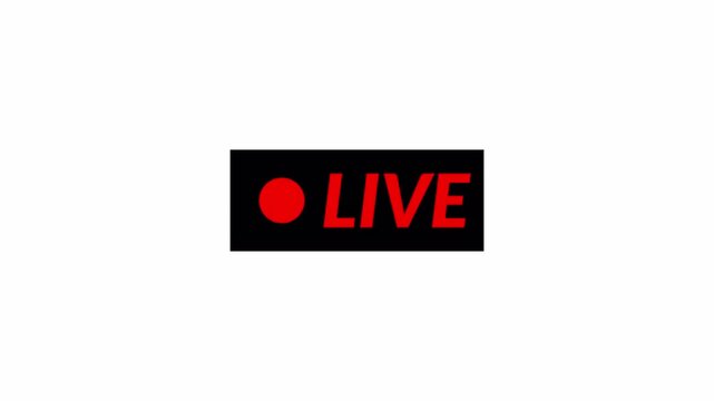 Animation of live button with , 4k simple live streaming icon animation, transparent background live streaming and broadcasting in 4k  with alpha channel.