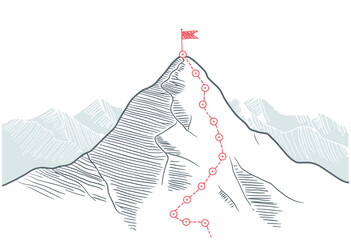 Mountain Climbing Route to Peak Symbolizing Business Journey Path in Progress Toward Success Vector Concept with Clear Steps and Goal Achievement Illustration