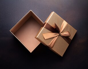 open gift box on dark background top view