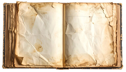 Historic Open Book with Aged Empty Paper Pages and Damaged Binding for Antique Background Design