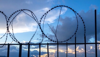 Barbed wire fence against a dramatic sky