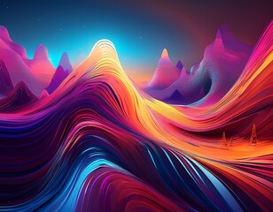 abstract digital landscape with vivid colors and dynamic flowing shapes