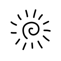 Obraz premium Simple outline illustration of a sun with a minimalist design and a unique spiral at the center. Perfect for weather forecasts, summer themes, and playful design elements.