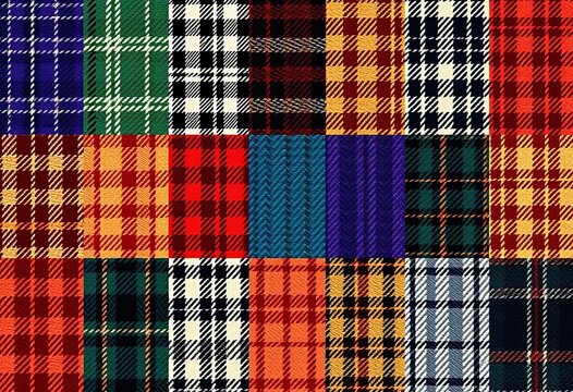 Classic check and tweed fabric seamless patterns in various colors and textures, classic, cloth